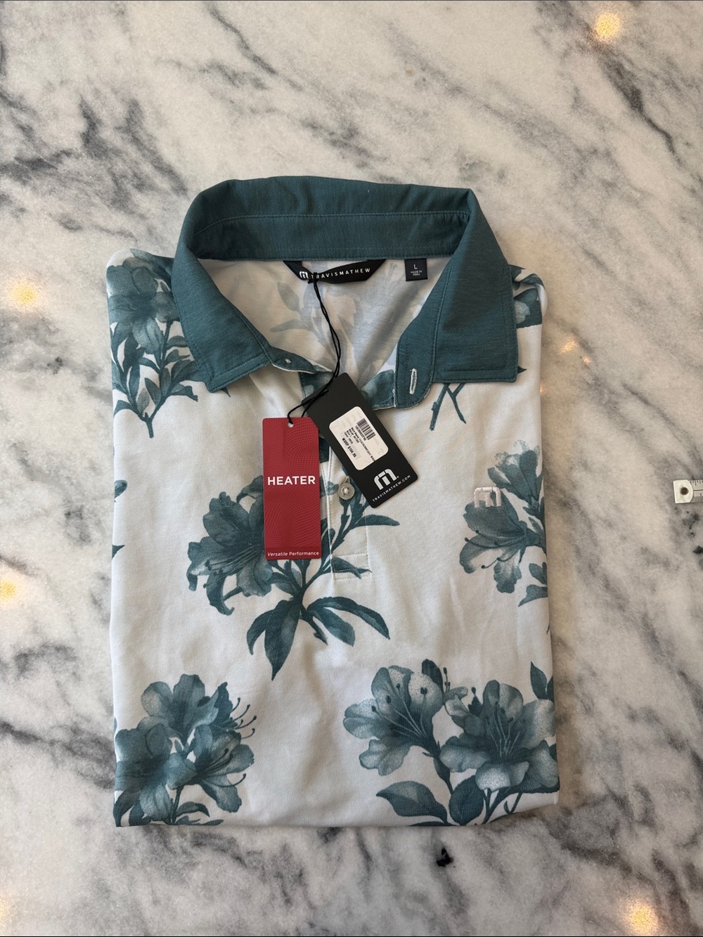 Travis Mathew Teal Floral Polo with Solid Teal Collar